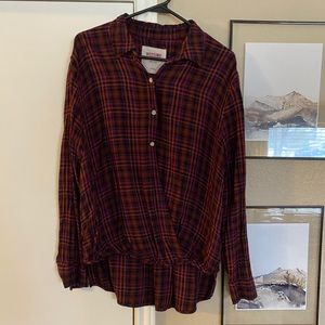 Mossimo Wrap Front High-Low Plaid Top